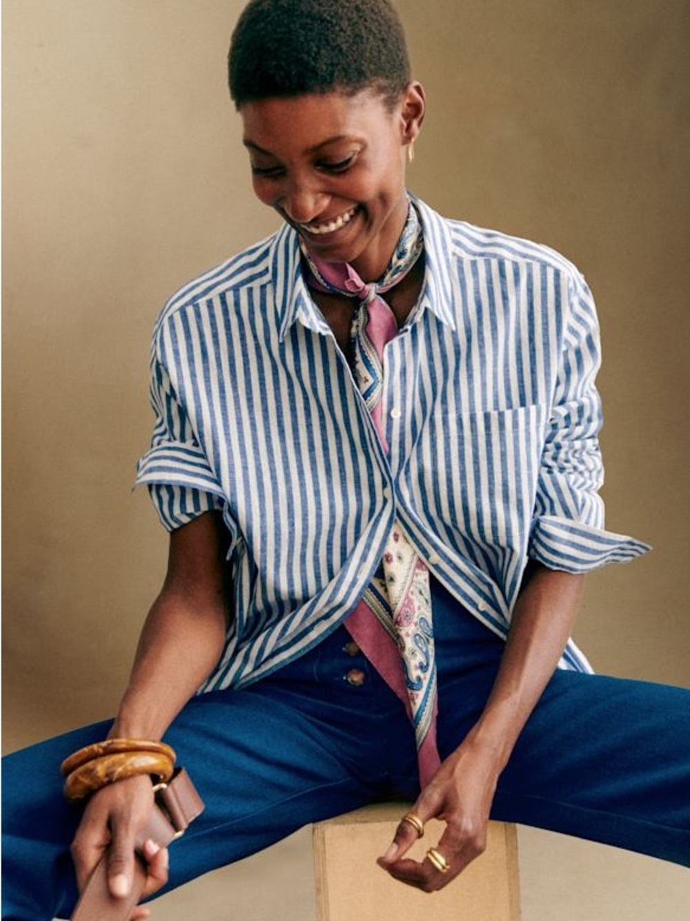 SEZANE Max Blue and White Striped L/S Button Up Shirt - Size 34